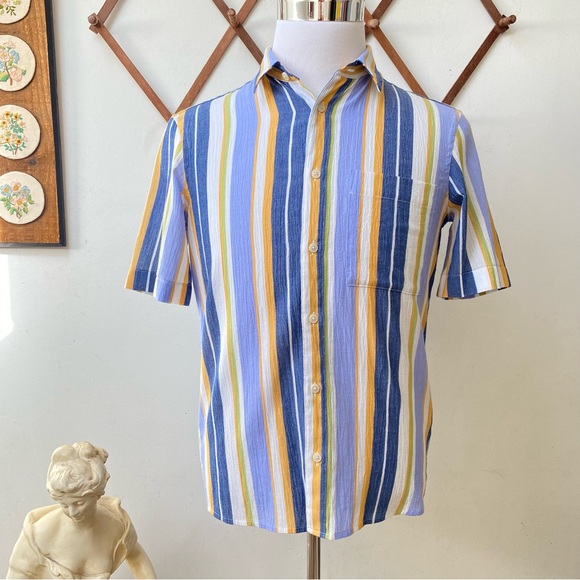 Zara Retro Striped Gauze Cotton Button Up Shirt - Picture 12 of 14